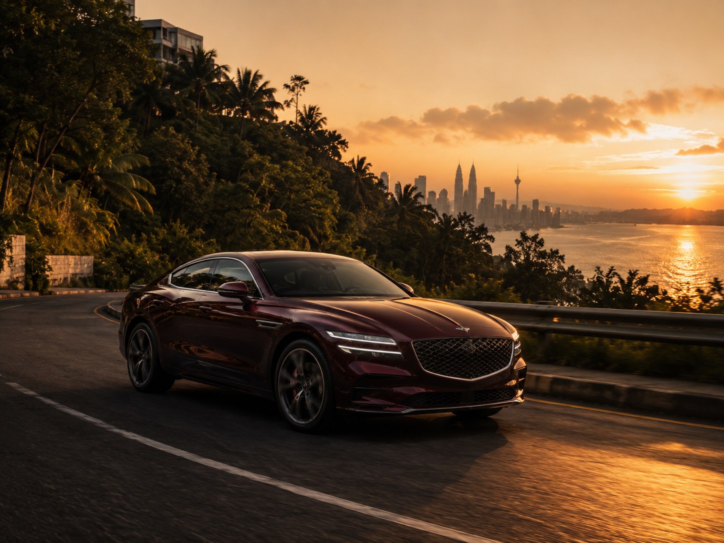 Burgundy sports coupe on a scenic Irish coastal road